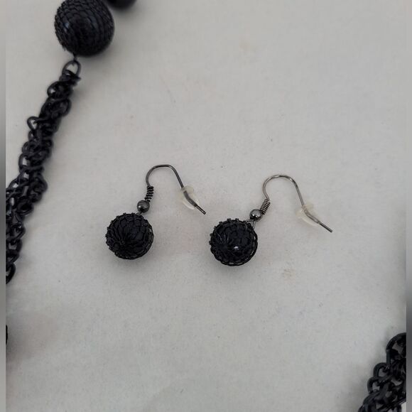 Statement Necklace And Earrings Set Black Spike 50s Gatsby Flapper Costume - Picture 5 of 8